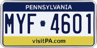 PA license plate MYF4601
