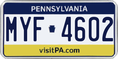 PA license plate MYF4602
