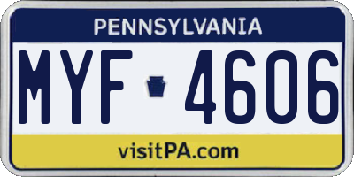 PA license plate MYF4606
