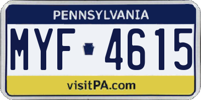 PA license plate MYF4615