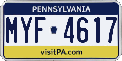 PA license plate MYF4617