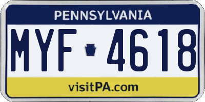 PA license plate MYF4618
