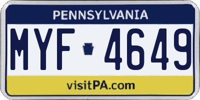 PA license plate MYF4649
