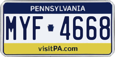 PA license plate MYF4668
