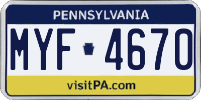 PA license plate MYF4670