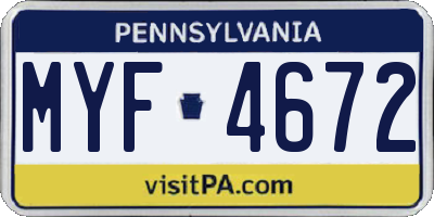 PA license plate MYF4672