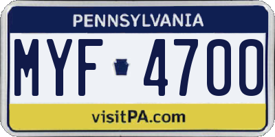 PA license plate MYF4700