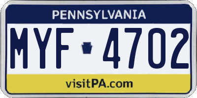 PA license plate MYF4702
