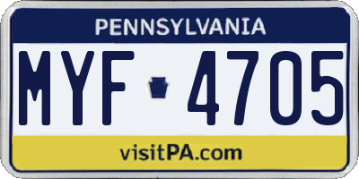 PA license plate MYF4705