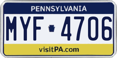 PA license plate MYF4706