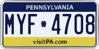 PA license plate MYF4708