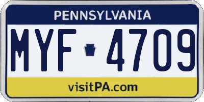 PA license plate MYF4709