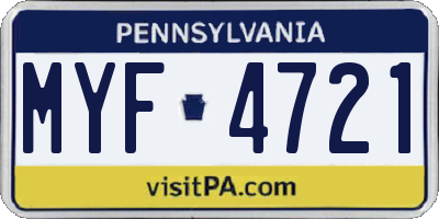 PA license plate MYF4721