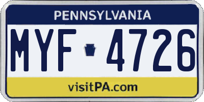 PA license plate MYF4726