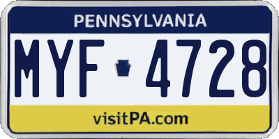 PA license plate MYF4728