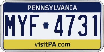 PA license plate MYF4731