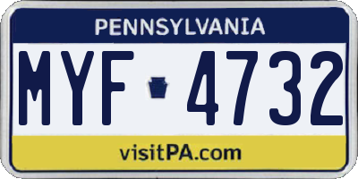 PA license plate MYF4732