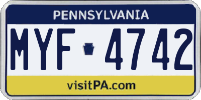 PA license plate MYF4742
