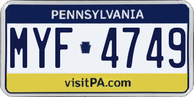 PA license plate MYF4749