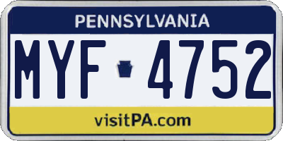 PA license plate MYF4752