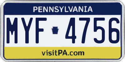PA license plate MYF4756