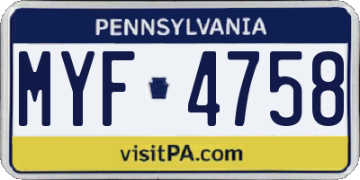 PA license plate MYF4758