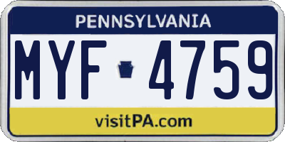 PA license plate MYF4759