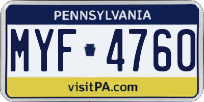 PA license plate MYF4760