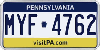PA license plate MYF4762