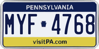 PA license plate MYF4768