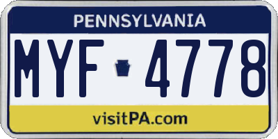 PA license plate MYF4778