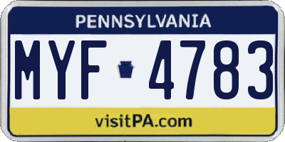 PA license plate MYF4783