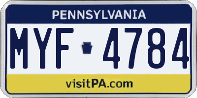 PA license plate MYF4784