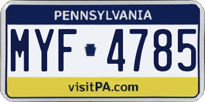 PA license plate MYF4785