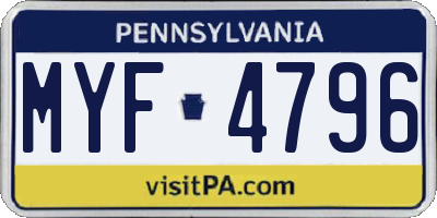 PA license plate MYF4796