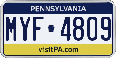 PA license plate MYF4809