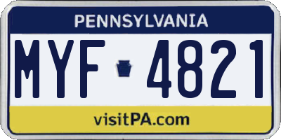 PA license plate MYF4821