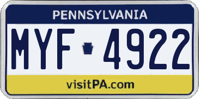 PA license plate MYF4922