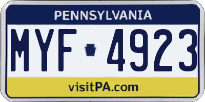 PA license plate MYF4923