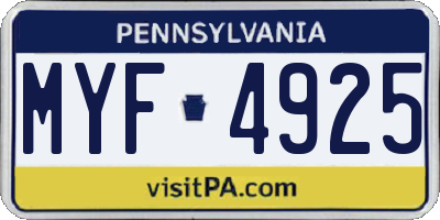 PA license plate MYF4925