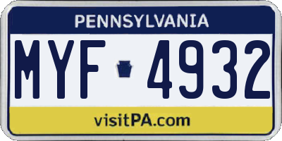 PA license plate MYF4932