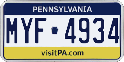 PA license plate MYF4934