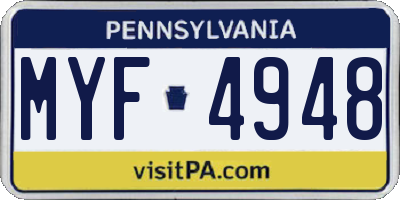 PA license plate MYF4948