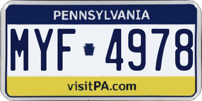 PA license plate MYF4978