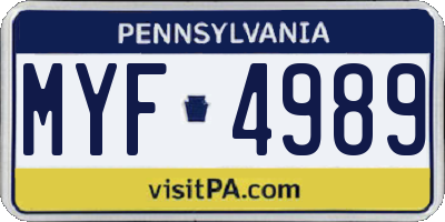 PA license plate MYF4989