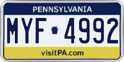 PA license plate MYF4992
