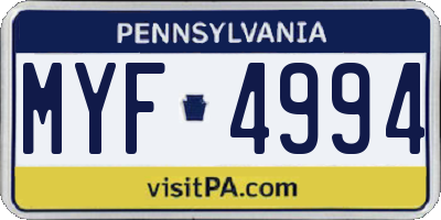 PA license plate MYF4994