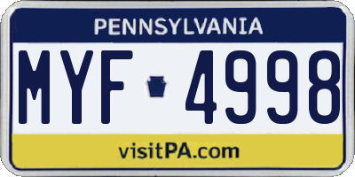 PA license plate MYF4998