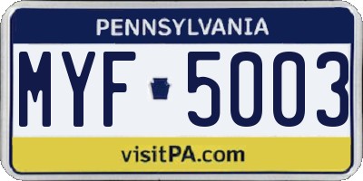 PA license plate MYF5003