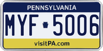 PA license plate MYF5006